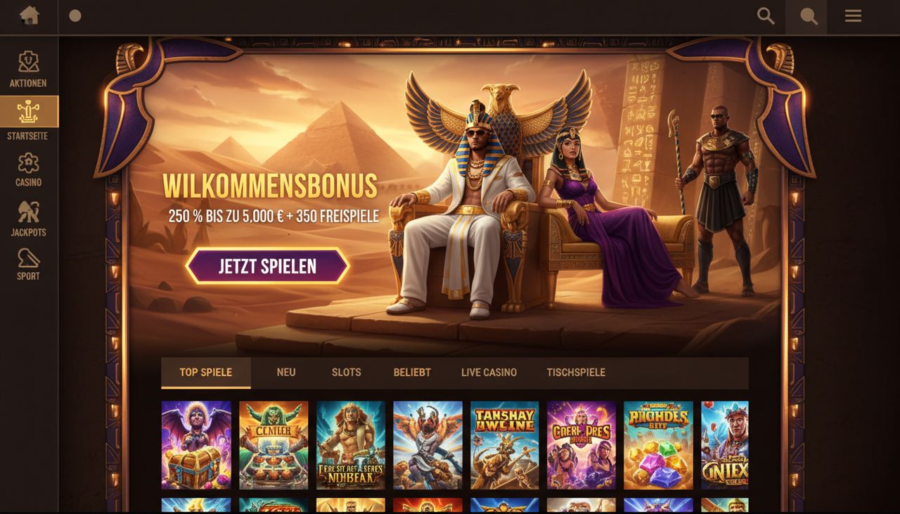 Startseite von Realz mit Casino-Lobby, Willkommensbonus-Banner und Auswahl an Slot-Spielen