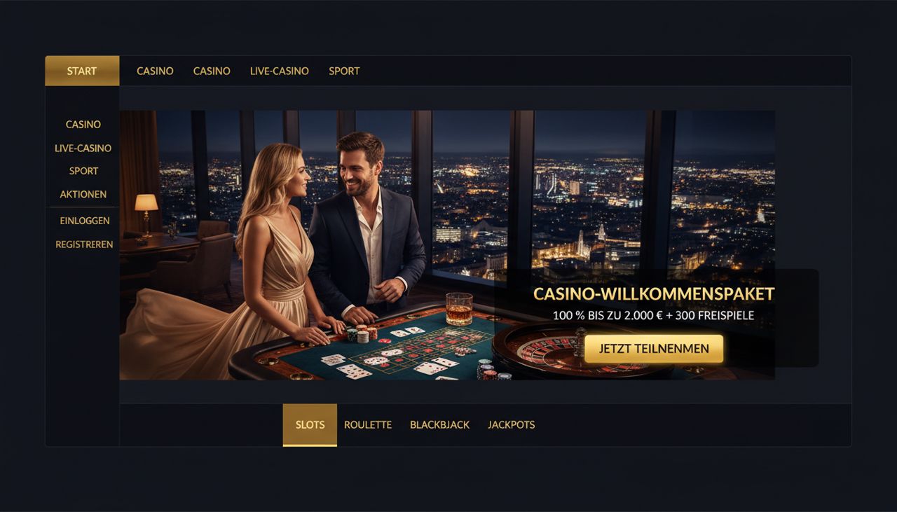 TowerCasino Startseite mit Live-Casino-Tisch und Willkommensangebot